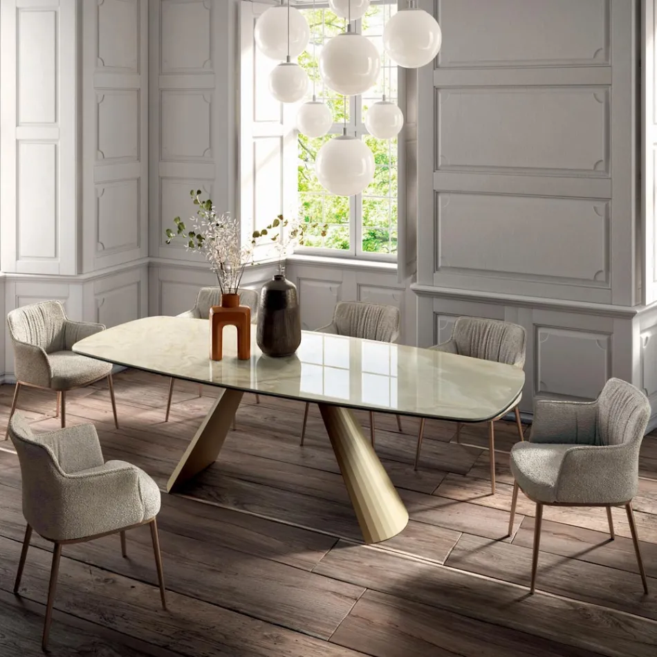 Table de Salon Fixe avec Plateau en Forme de Tonneau en Céramique Made in Italy - Verres Viadurini