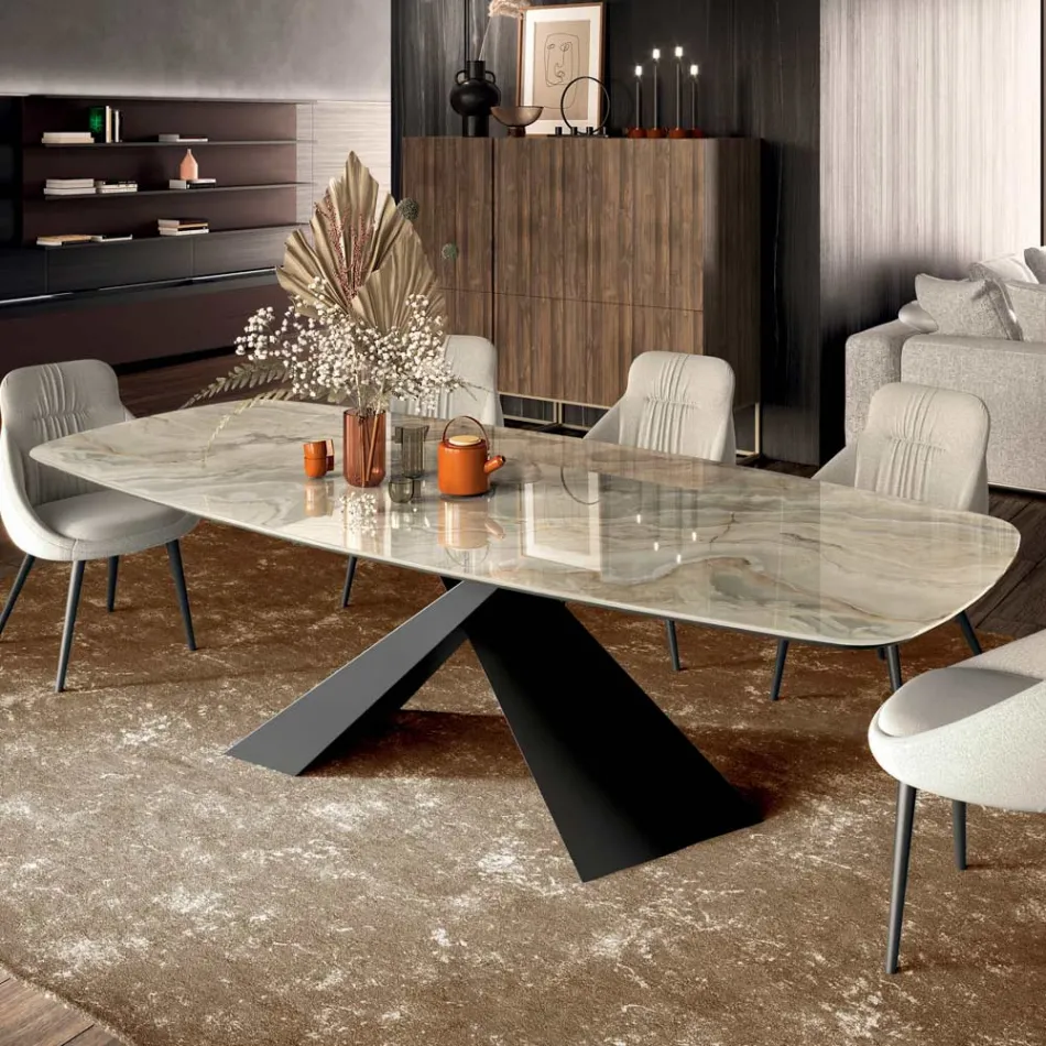 Table de Salon Fixe avec Plateau en Céramique Made in Italy - Vacances Viadurini