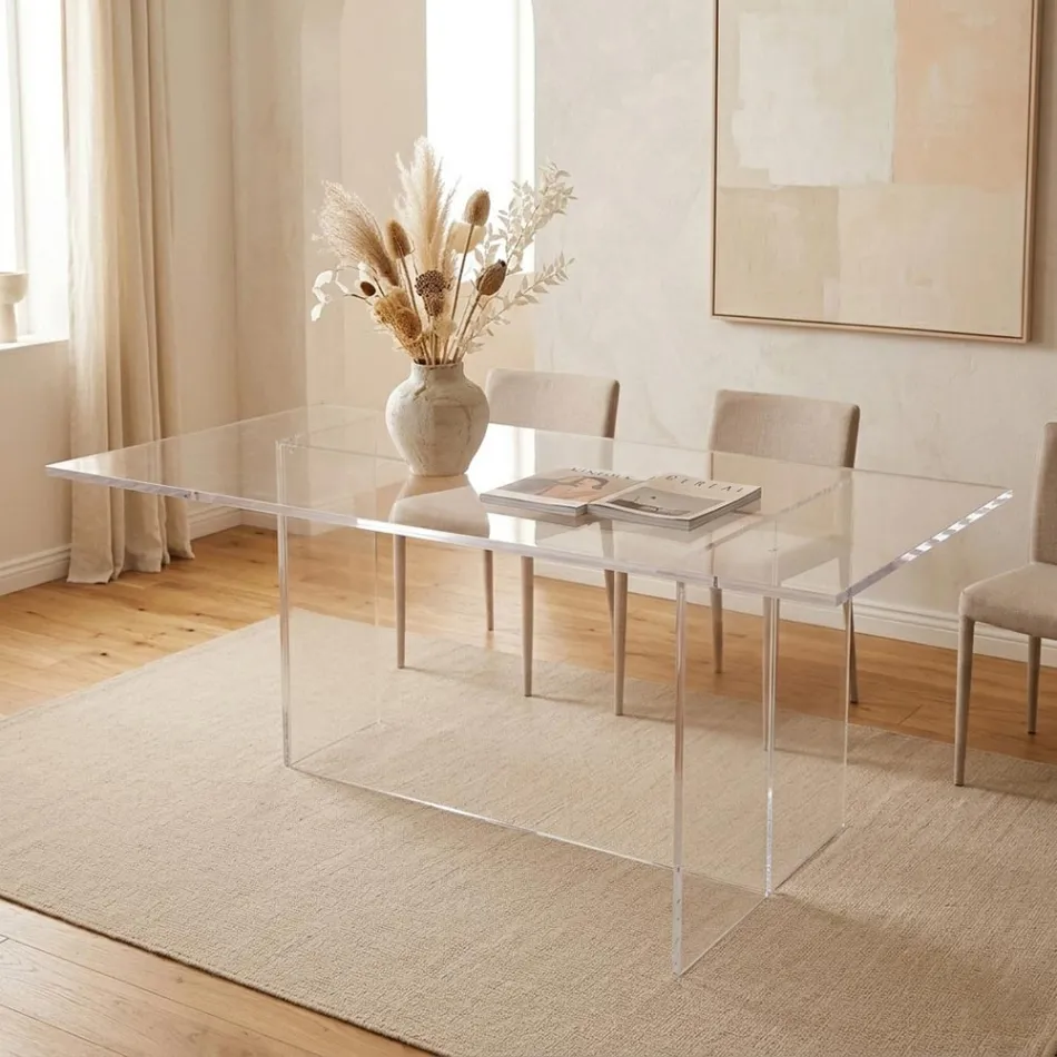 Table Selenia au design minimaliste en plexiglas transparent, fabriquée en Italie Viadurini