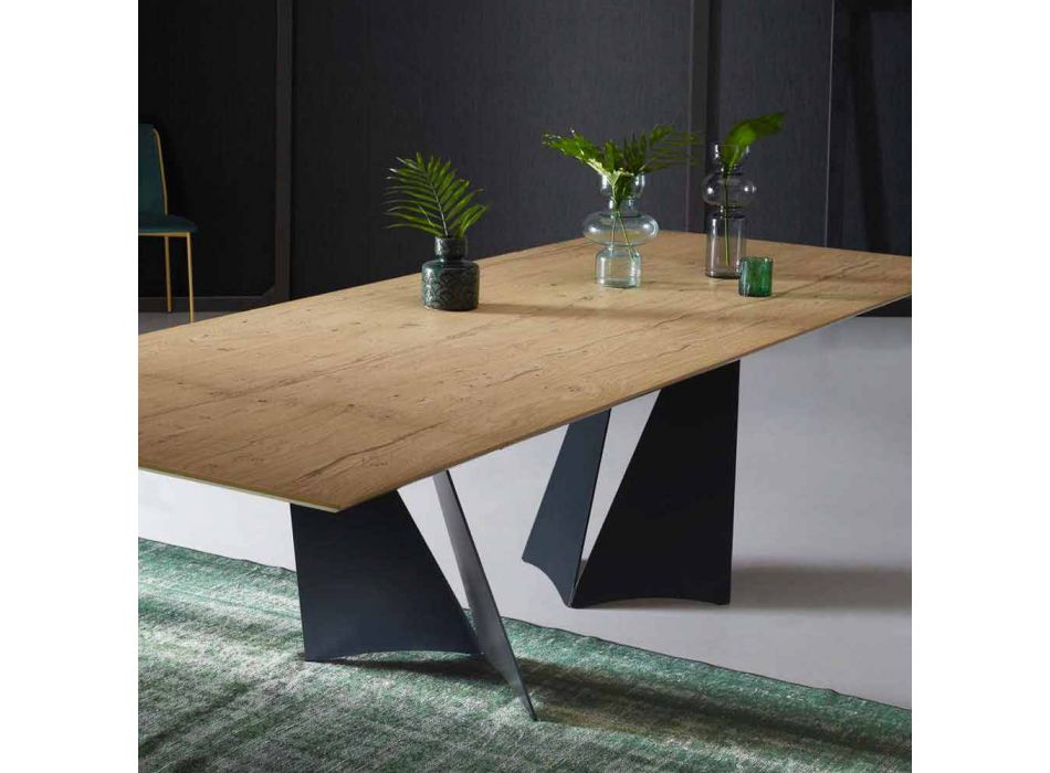 Table design extensible jusqu'à 294 cm en bois et métal Made in Italy - Nuzzo Viadurini