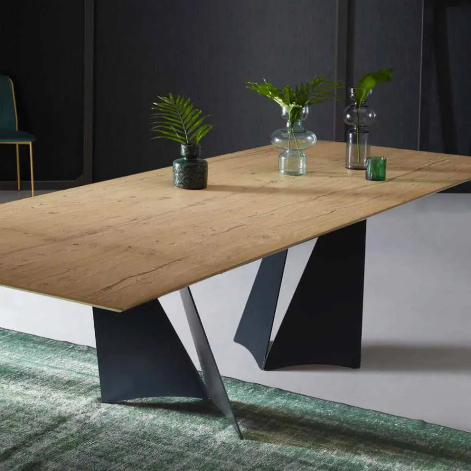 Table design extensible jusqu'à 294 cm en bois et métal Made in Italy - Nuzzo Viadurini