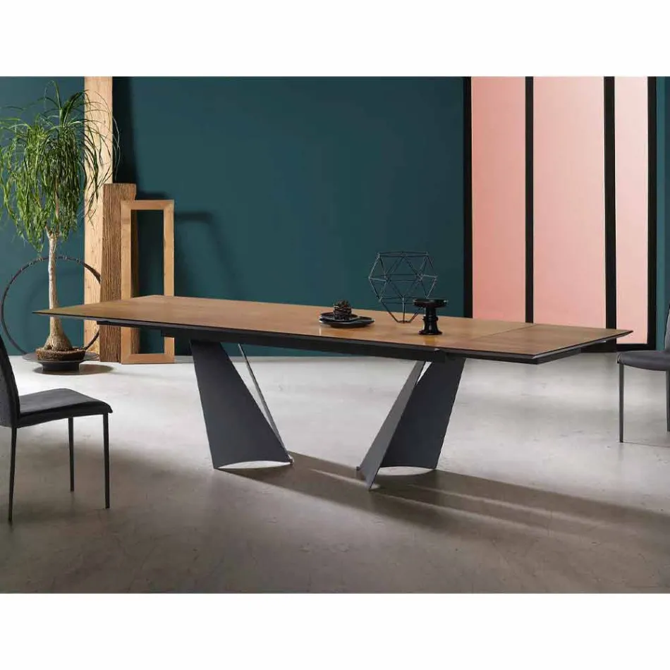 Table design extensible jusqu'à 294 cm en bois et métal Made in Italy - Nuzzo Viadurini