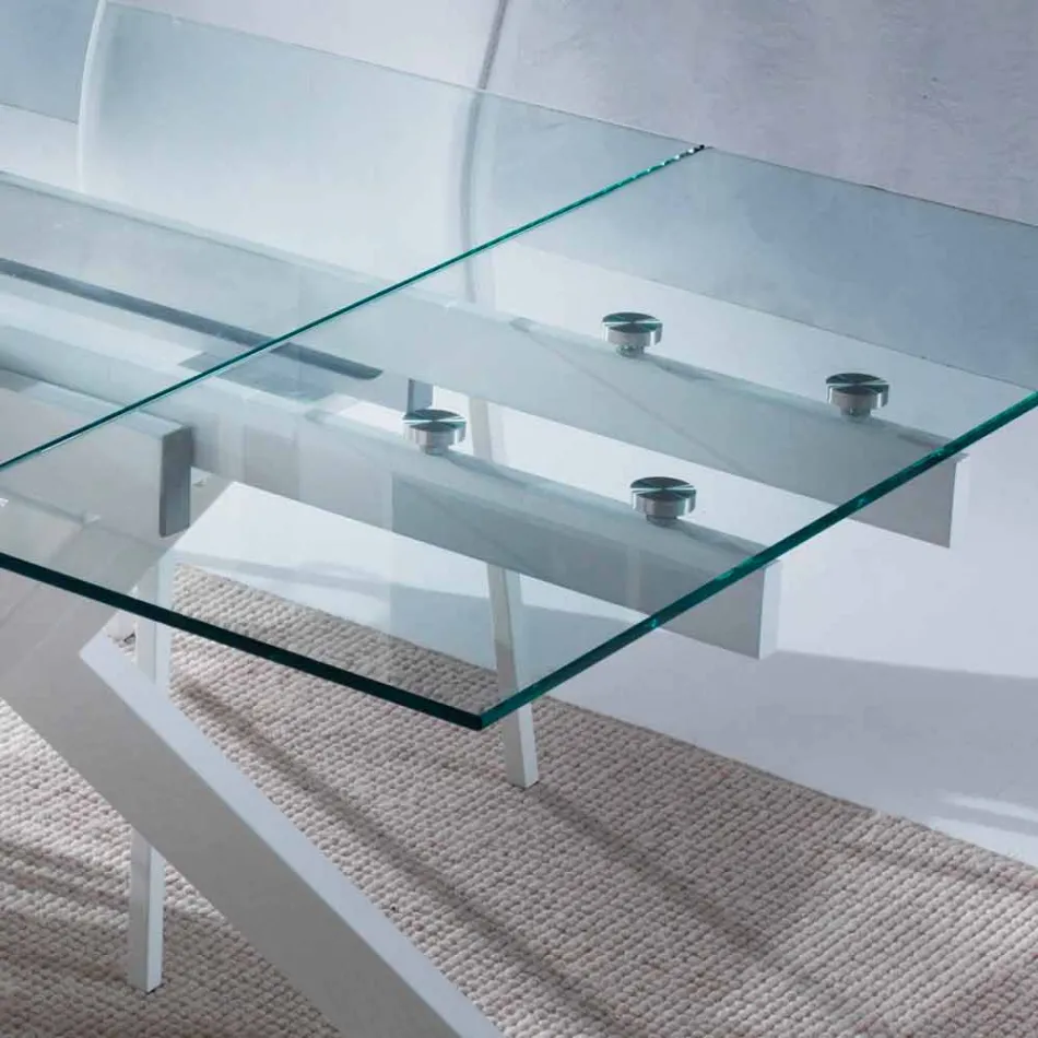 Table design extensible Mesa en métal et verre trempé Viadurini