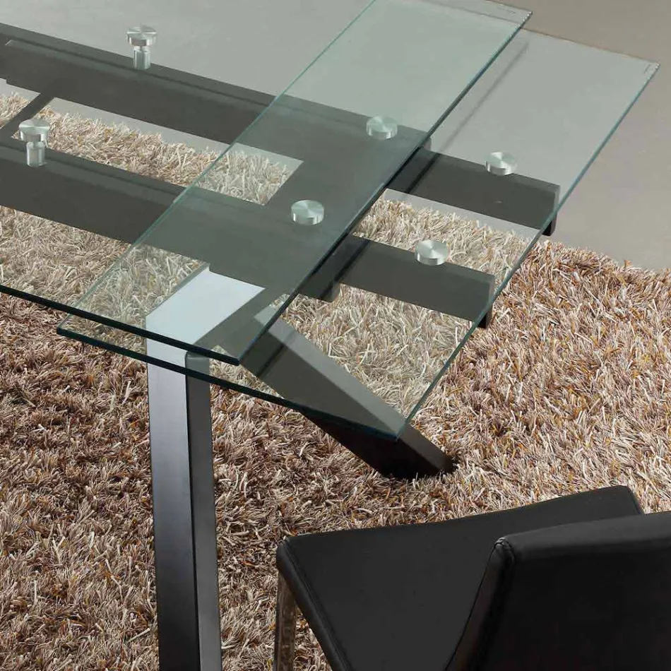 Table design extensible Mesa en métal et verre trempé Viadurini