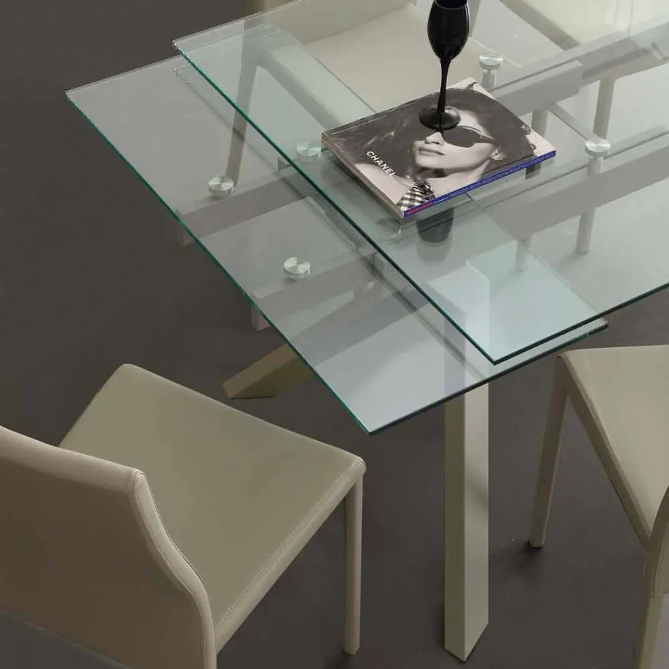 Table design extensible Mesa en métal et verre trempé Viadurini