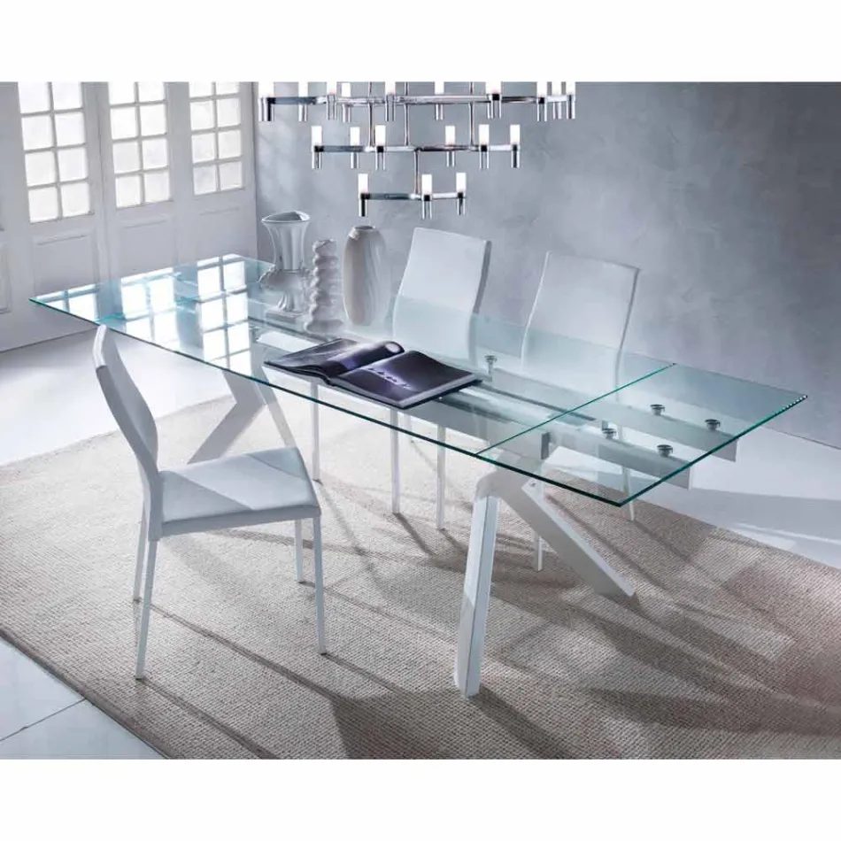Table design extensible Mesa en métal et verre trempé Viadurini