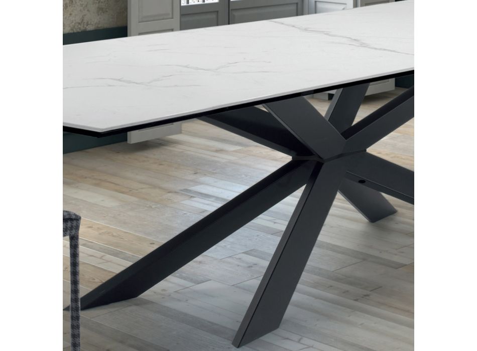 Table de cuisine design en céramique et acier noir fabriquée en Italie - Grotta Viadurini