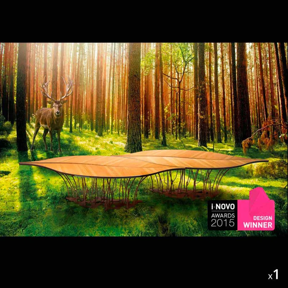 Table design plaqué chêne et noyer Fenice Viadurini