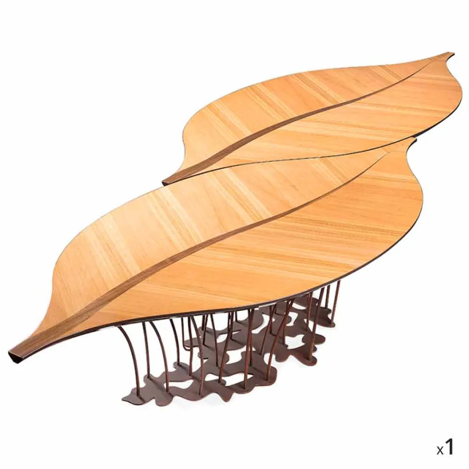 Table design plaqué chêne et noyer Fenice Viadurini