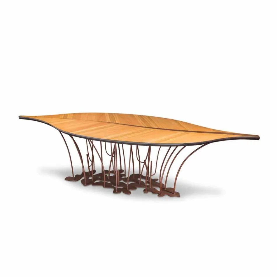 Table design plaqué chêne et noyer Fenice Viadurini