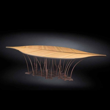 Table design plaqué chêne et noyer Fenice Viadurini