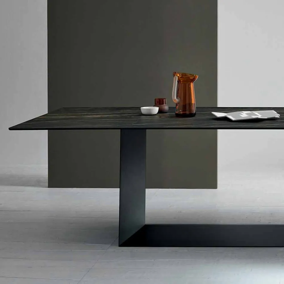Table Design en Céramique et Métal Désir Noir Mat Fabriqué en Italie - Marron Foncé Viadurini