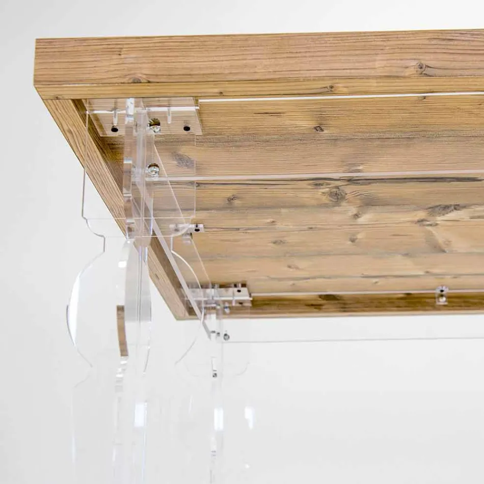 Table design en bois de sapin et plexiglas made in Italy, Castro Viadurini
