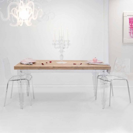 Table design en bois de sapin et plexiglas made in Italy, Castro Viadurini