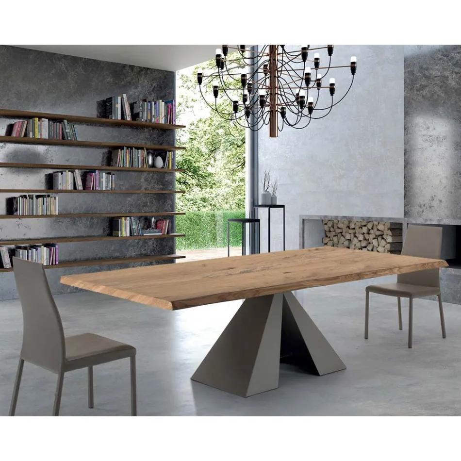 Table design en bois plaqué et acier fabriquée en Italie – Dalmata Viadurini
