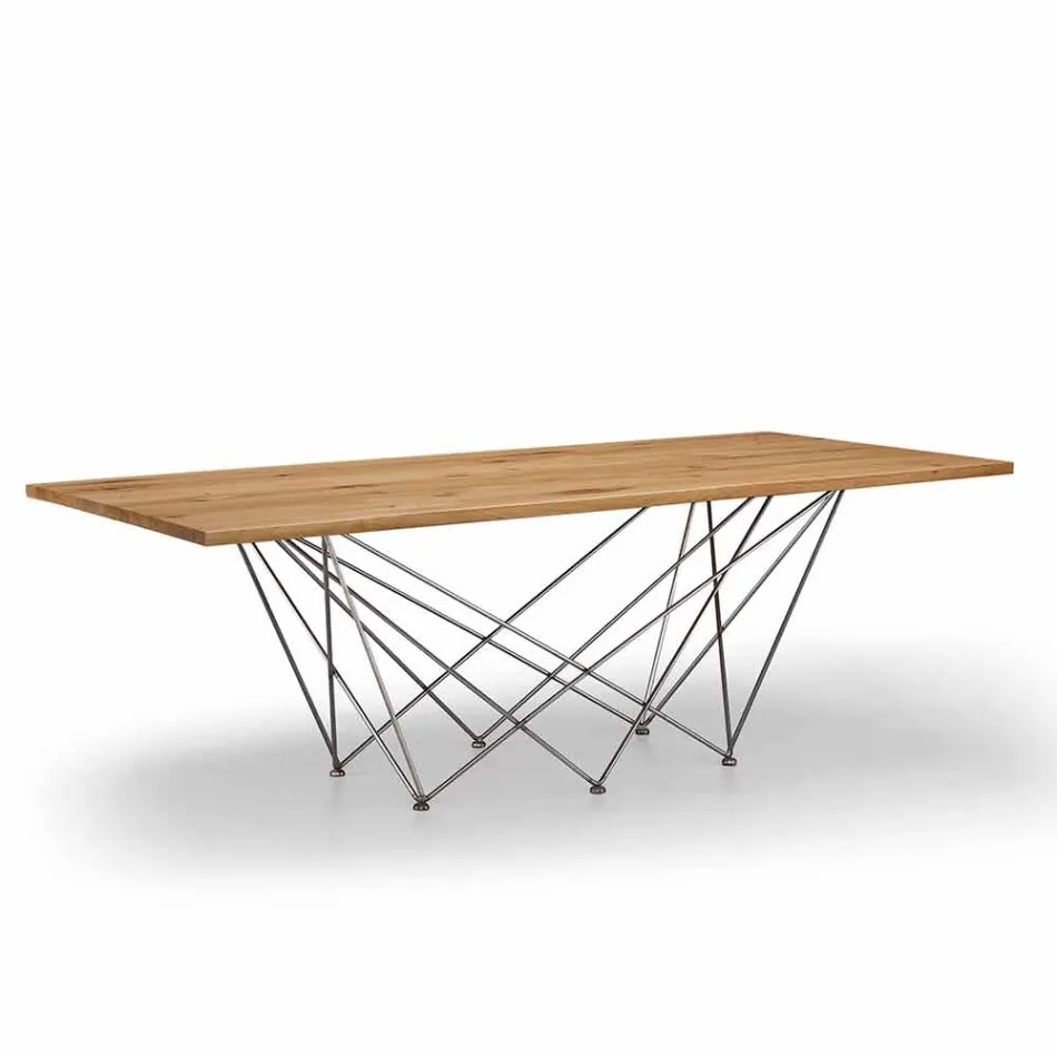 Table design moderne avec plateau en bois et base en métal, Esperia Viadurini