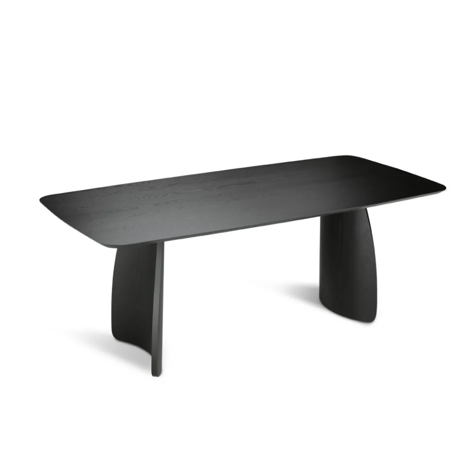 Table d'appoint effet bois avec pieds incurvés, disponible en deux tailles et différentes finitions - Argo Viadurini