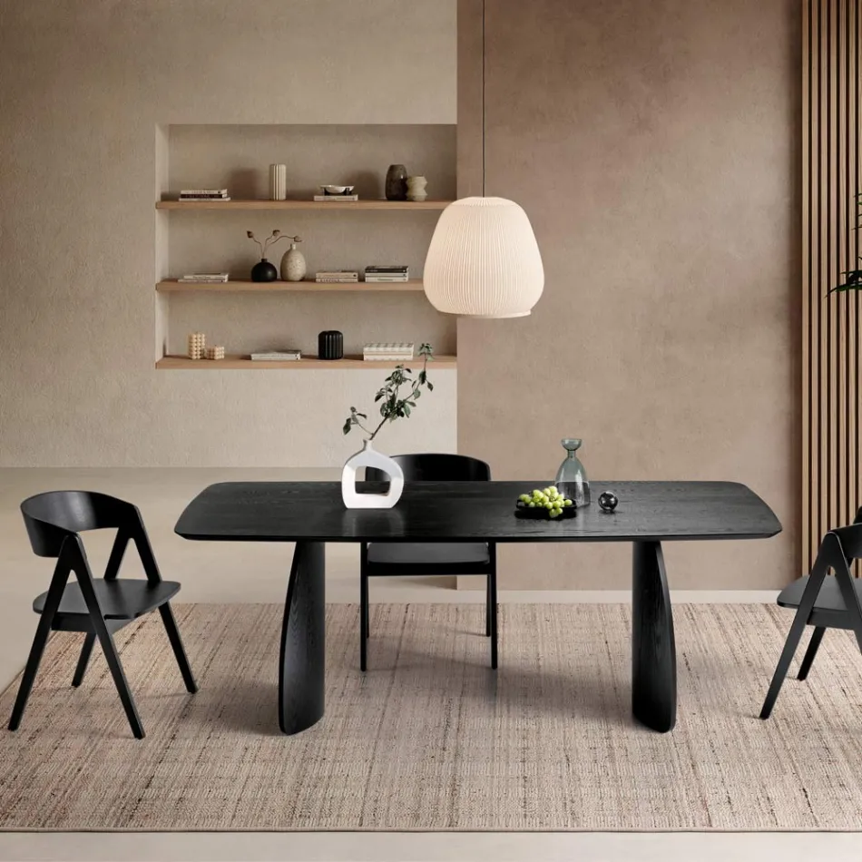 Table d'appoint effet bois avec pieds incurvés, disponible en deux tailles et différentes finitions - Argo Viadurini