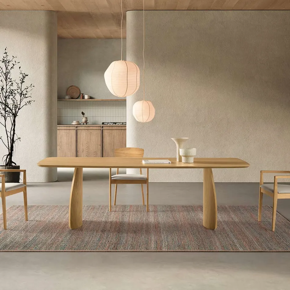 Table d'appoint effet bois avec pieds incurvés, disponible en deux tailles et différentes finitions - Argo Viadurini