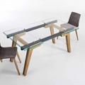 Table extensible en verre et bois massif made in Italy, Dimitri
