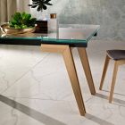 Table à rallonge en verre et bois massif fabriquée en Italie, Dimitri Viadurini