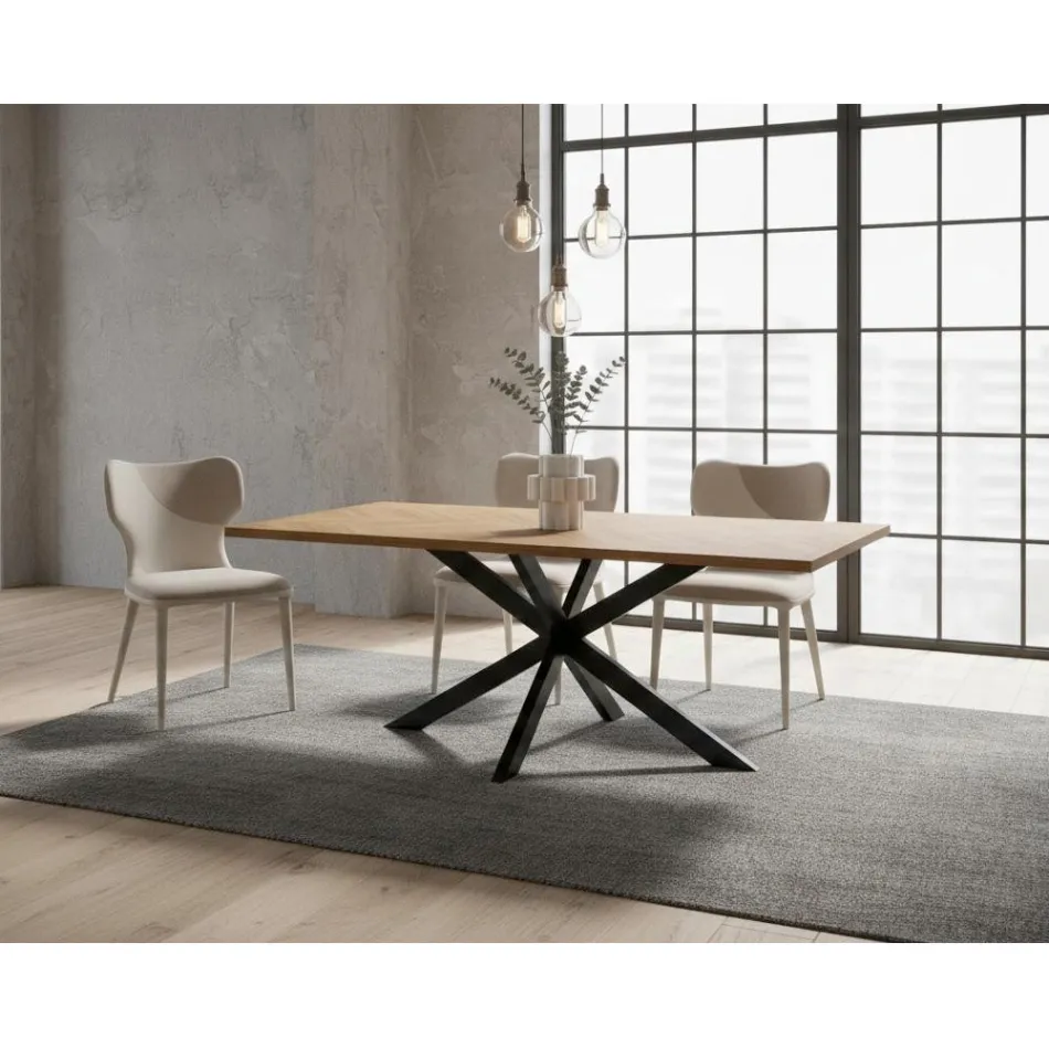 Table fixe 180x90 cm en chêne et piètement en fer - Lega Viadurini