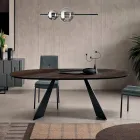 Table fixe 210 x 109 cm en métal et placage chêne ovale - Marcello Viadurini