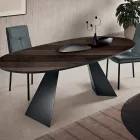 Table fixe 210 x 109 cm en métal et placage chêne ovale - Marcello Viadurini