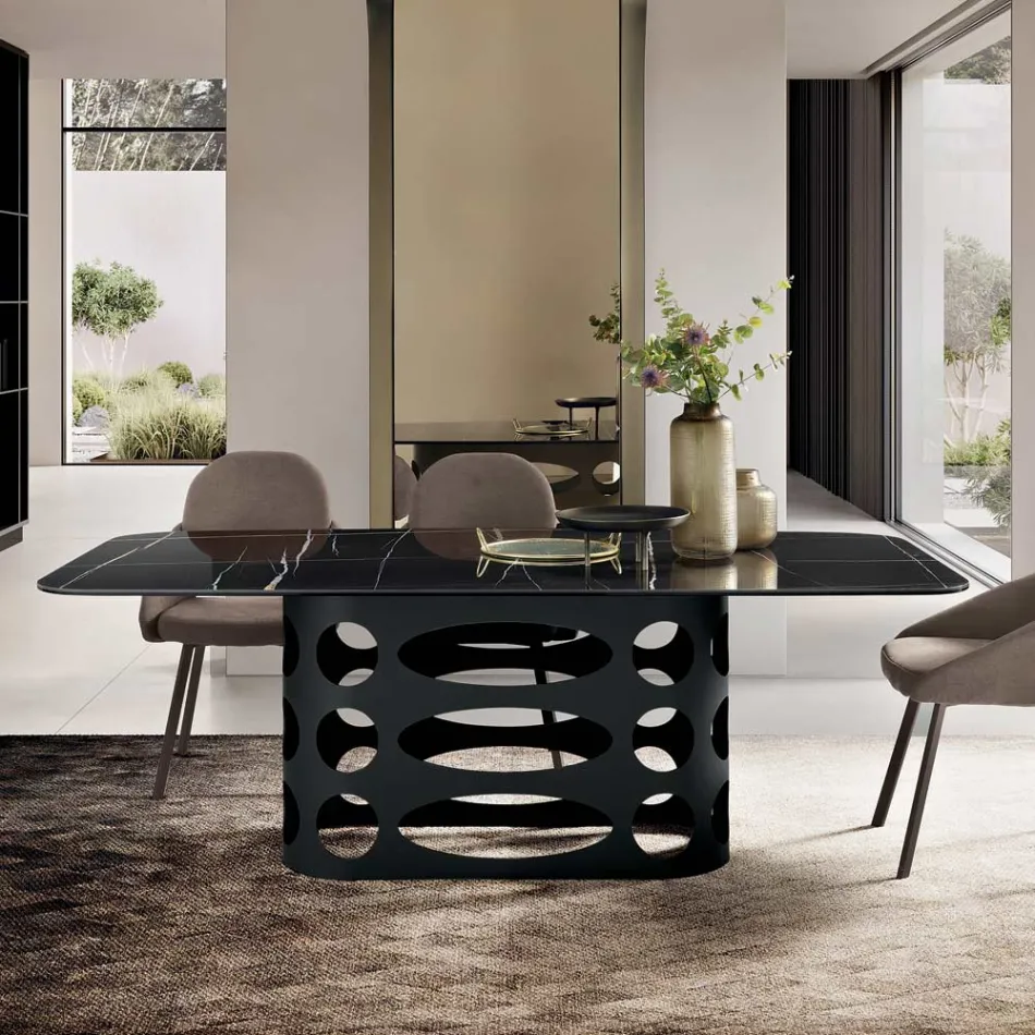 Table fixe 210x110 cm avec plateau en céramique effet marbre - Tano Viadurini