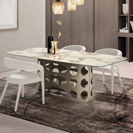 Table fixe 210x110 cm avec plateau en céramique effet marbre - Tano Viadurini