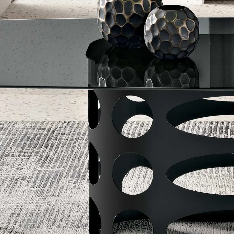 Table fixe 210 x 110 cm avec plateau en verre fumé lisse, fabriquée en Italie - Tano Viadurini