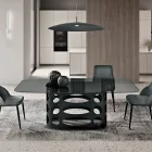 Table fixe 210 x 110 cm avec plateau en verre fumé lisse, fabriquée en Italie - Tano Viadurini