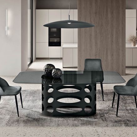 Table fixe 210 x 110 cm avec plateau en verre fumé lisse, fabriquée en Italie - Tano Viadurini