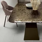 Table fixe 210 x 110 cm avec plateau en verre martelé et piètement en métal - Adriano Viadurini