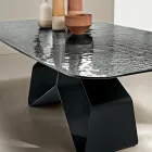 Table fixe 210 x 110 cm avec plateau en verre martelé et piètement en métal - Adriano Viadurini