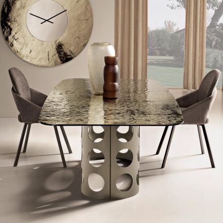 Table fixe 210 x 110 cm avec plateau en verre martelé, fabriquée en Italie - Tano Viadurini