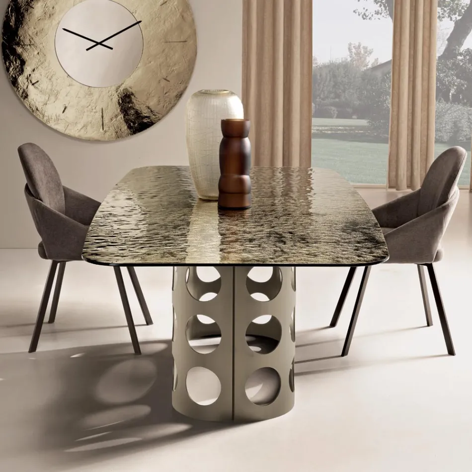 Table fixe 210 x 110 cm avec plateau en verre martelé, fabriquée en Italie - Tano Viadurini