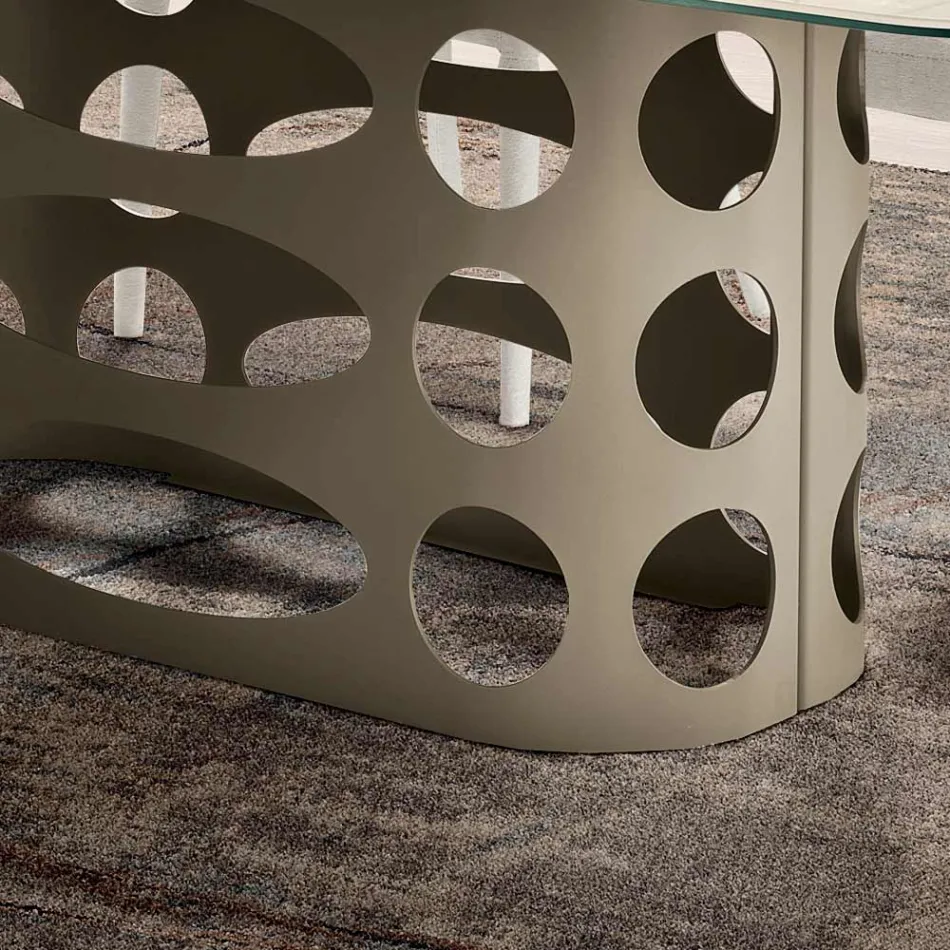 Table fixe 210 x 110 cm avec plateau en verre cannelé, fabriquée en Italie - Tano Viadurini