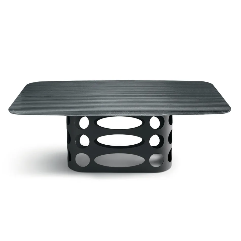 Table fixe 210 x 110 cm avec plateau en verre cannelé, fabriquée en Italie - Tano Viadurini