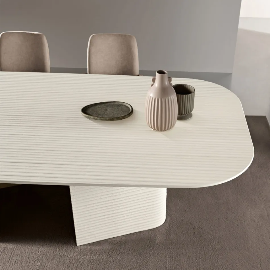 Table fixe 240 x 120 cm en verre côtelé ou peint, fabriquée en Italie - Varo Viadurini
