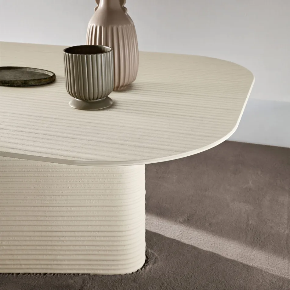 Table fixe 240 x 120 cm en verre côtelé ou peint, fabriquée en Italie - Varo Viadurini