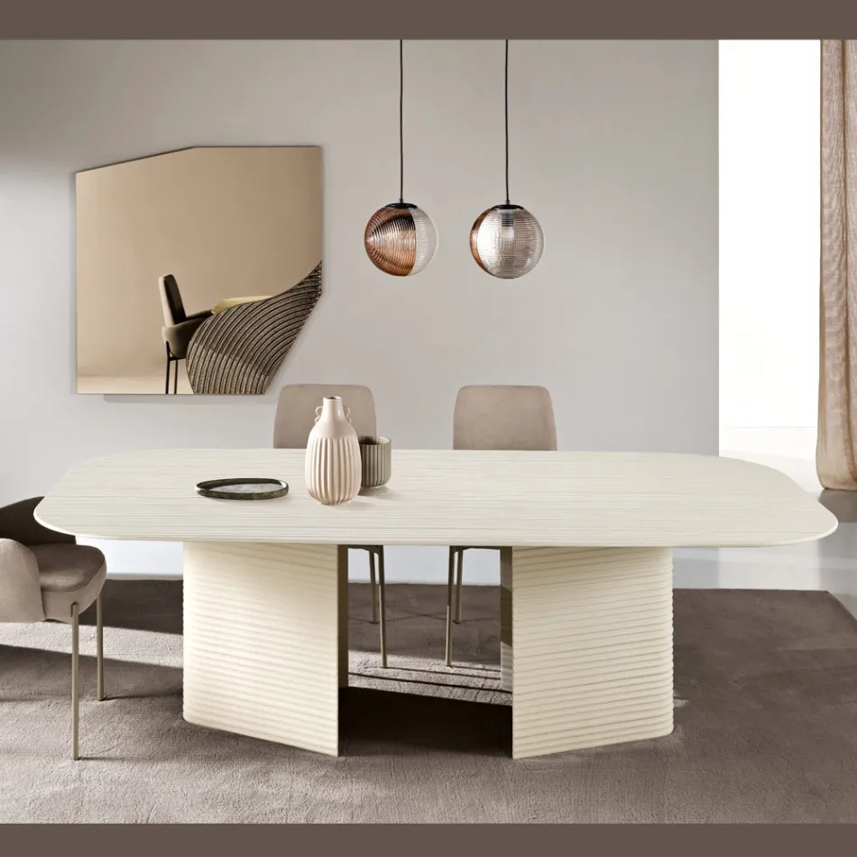 Table fixe 240 x 120 cm en verre côtelé ou peint, fabriquée en Italie - Varo Viadurini