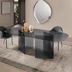 Table fixe 240 x 120 cm en verre côtelé transparent, fabriquée en Italie - Varo Viadurini