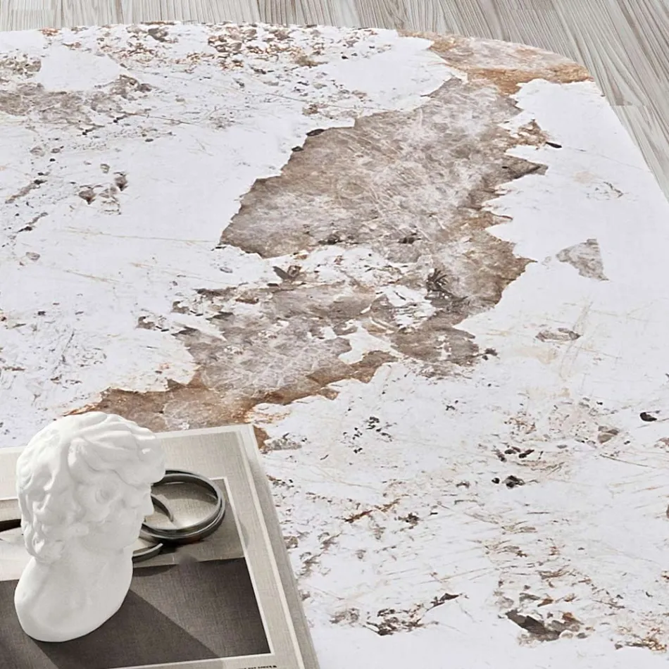 Table fixe 300x120 cm en métal et plateau en pierre frittée - Valmira Viadurini