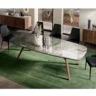 Table fixe en forme de tonneau avec base en frêne noyer Canaletto fabriquée en Italie - Nord Viadurini