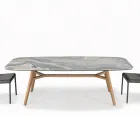 Table Fixe de Forme Tonneau en Céramique et Bois de Frêne Fabriquée en Italie - Nord Viadurini