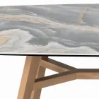 Table Fixe de Forme Tonneau en Céramique et Bois de Frêne Fabriquée en Italie - Nord Viadurini