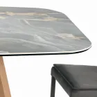 Table Fixe de Forme Tonneau en Céramique et Bois de Frêne Fabriquée en Italie - Nord Viadurini