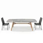 Table Fixe de Forme Tonneau en Céramique et Bois de Frêne Fabriquée en Italie - Nord Viadurini