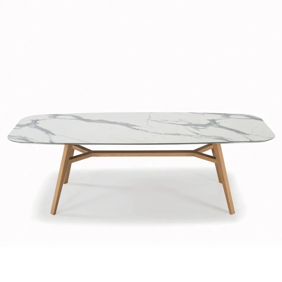 Table fixe en forme de tonneau en stratifié et bois de frêne fabriquée en Italie - Nord Viadurini